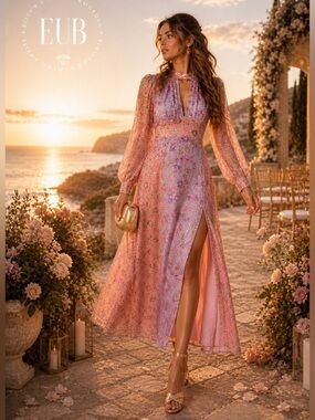 LoveShackFancy Starling Amethyst Dusk Velvet Floral Maxi Dress 10 New With Tags
